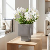 Prodotto Vaso cubico grigio con base per decorazione moderna, 22 cm