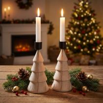 Prodotto Portacandele di legno naturale Albero di Natale 16cm 2pz