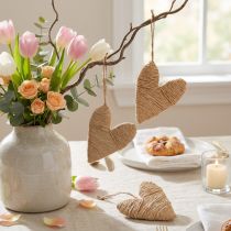 Prodotto Cuori per decorazione da appendere in canapa e rafia naturale H10,5cm 8 pezzi