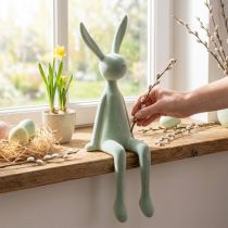 Prodotto Coniglietto pasquale da scaffale, coniglio seduto, floccato, grigio-verde, 56 cm