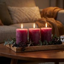 Prodotto Candele a colonna colorate, viola bacca, 60x80mm, 4 pezzi - decorative, lunga durata di combustione, fatte a mano