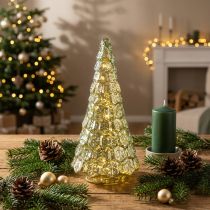Prodotto Mini albero di Natale con illuminazione a LED verde oro 28cm