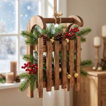 Prodotto Slitta decorativa marrone decorazione invernale in legno 30x18x12 cm