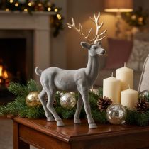 Prodotto Decorativo cervo figura decorativa renna decorativa floccata grigio H46cm