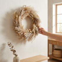 Prodotto Ghirlanda di fiori secchi, erba della pampa, lagurus, decorazione boho da appendere, decorazione naturale, ghirlanda da parete, Ø31cm