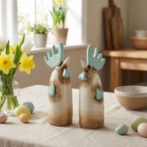 Prodotto Gallo in ceramica, decorazione da cucina, colore azzurro chiaro/marrone, altezza 23 cm, 2 pezzi
