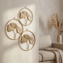 Prodotto Appendiabiti decorativi in oro Ginkgo, decorazione in metallo vintage, Ø16cm, set da 3, decorazione da parete