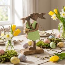 Prodotto Coniglietta madre con bambino, decorazione pasquale, primavera, coniglietto pasquale in legno, naturale, verde, giallo H22cm