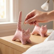 Prodotto Statuetta decorativa a forma di gatto, ideale per decorare camera da letto e bagno, 14 cm, 2 pezzi
