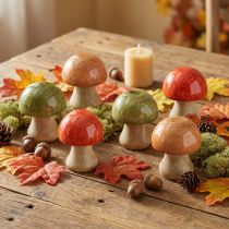 Prodotto Funghi in legno, decorazione autunnale, funghi, verde, rosso, arancione, altezza 6,5 cm, 9 pezzi