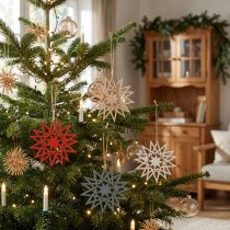 Prodotto Stelle di Natale in legno da appendere, decorazione per finestre e alberi