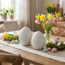 Prodotto Uova di Pasqua in ceramica Uovo decorativo con scanalature Bianco Grigio 10×12,5cm 2 pezzi