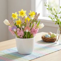 Prodotto Bastoncino di fiori colorato coniglietto decorazione in legno Pasqua 6cm 12 pz