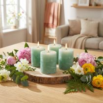 Prodotto Candele a colonna colorate, verde giada, 70×80 mm, set da 4, per decorazione e relax