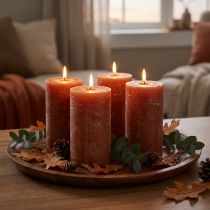 Prodotto Candele a colonna colorate, marrone-rossastro, 60x100 mm, set da 4, decorative, romantiche, rustiche