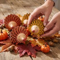 Prodotto Decorazione a forma di riccio in legno autunnale arancione giallo 8×7×6cm 4 pezzi