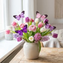Prodotto Farfalla decorativa su filo Farfalle di piume viola/rosa 9,5cm 12pz