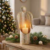 Prodotto Portacandele a forma di angelo, decorazione festiva dorata, 27 cm