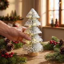 Prodotto Mini albero di Natale illuminato a LED abete con neve 28cm