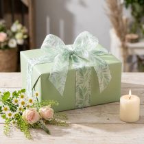 Prodotto Nastro in organza, nastro in chiffon, nastro verde con motivo floreale, 40 mm x 15 m