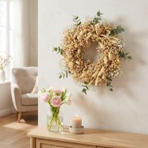 Prodotto Ghirlanda di fiori secchi sbiancata corona decorativa crema Ø25cm