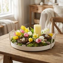 Prodotto Vassoio con pratici manici, look vintage, per idee decorative versatili con fiori e materiali naturali, 30 cm