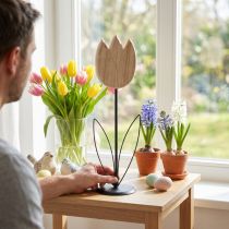 Prodotto Statuina decorativa in legno a forma di tulipano su supporto per accenti primaverili, 47,5 cm