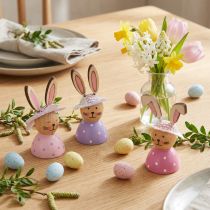 Prodotto Decorazione da tavolo a forma di coniglietto pasquale per la primavera, coniglietti decorativi con cappelli, 7 cm, 9 pezzi