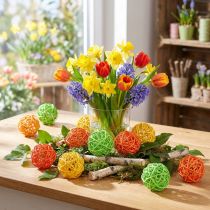 Prodotto Palline in rattan decorazione da tavolo rattan verde giallo arancione assortite Ø5cm 24 pezzi