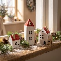 Prodotto Set di casette decorative in legno, rosse e bianche, decorazioni invernali multi-pezzo, 13 cm, 6 pezzi