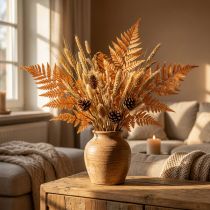 Prodotto Decorazione con felci arancioni stabilizzate, 45 cm, 10 pezzi, fai da te per la decorazione della casa.