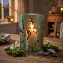 Prodotto Lanterna in vetro bianco con motivo prato verde H18cm