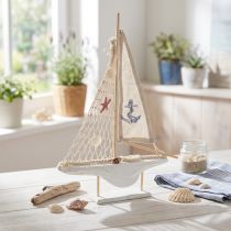 Prodotto Decorazione barca a vela in legno di pino su base bianco naturale H39cm