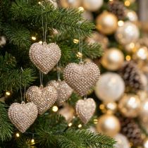 Prodotto Cuore glitterato per appendere champagne 6 cm x 6,5 cm 12 pz