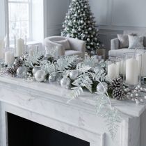 Prodotto Felce decorativa da appendere bianca blu glitter invernale L110cm