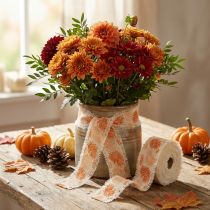 Prodotto Nastro decorativo foglie foresta pluviale nastro di cotone arancione 30mm 15m