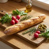 Prodotto Replica decorativa di baguette da 38 cm - Cibo artificiale, imitazione del pane per vetrine e decorazioni da cucina