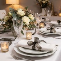 Prodotto Nastro decorativo, nastro in organza trasparente per decorazioni da tavola, larghezza 15 mm, lunghezza 20 m.