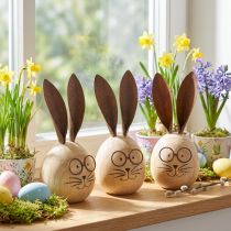 Prodotto Figura decorativa a forma di uovo di coniglio con personaggio per decorazioni primaverili e stagionali, 14 cm, 3 pezzi