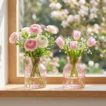 Prodotto Vaso da fiori in vetro, stile retrò, con sfumature rosa, Ø11cm, H14.5cm, 2 pezzi