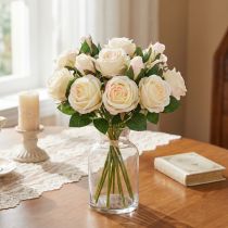 Prodotto Rose artificiali Mazzo di fiori artificiali Crema 36cm 12pz