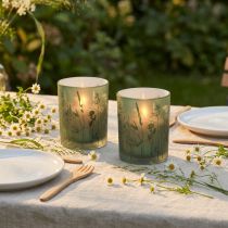 Prodotto Lanterna decorativa in vetro con motivo prato verde bianco H12,5 cm 2 pezzi