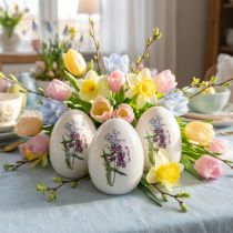 Prodotto Decoro uova di Pasqua in ceramica con decoro floreale 12cm 3pz