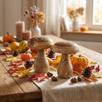 Prodotto Funghi in legno funghi decorativi legno naturale decorazione autunnale Ø10cm H12cm 2 pezzi
