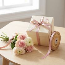 Prodotto Nastro di seta foglie nastro regalo beige rosa 10 mm 20 m