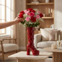 Prodotto Vaso decorativo a forma di stivale con fiocco, 37 cm