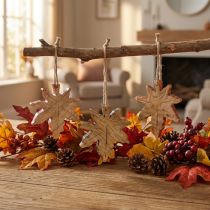 Prodotto Decorazione in legno di foglia d'acero autunno verde rosso marrone H10cm 6 pezzi