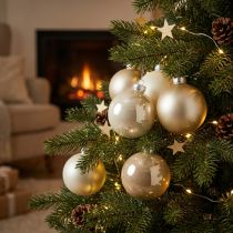 Prodotto Palla di Natale, decorazione per albero di Natale, palla di vetro bianco/madreperla H6,5cm Ø6cm vero vetro 24 pz
