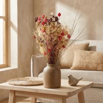 Prodotto Bouquet di fiori secchi in stile Boho, cardo fragola e fiordaliso in rosso sbiancato, realistico, 150 g