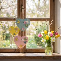 Prodotto Ciondoli decorativi a forma di cuore con farfalle per decorazioni primaverili, 10,5 cm, 3 pezzi